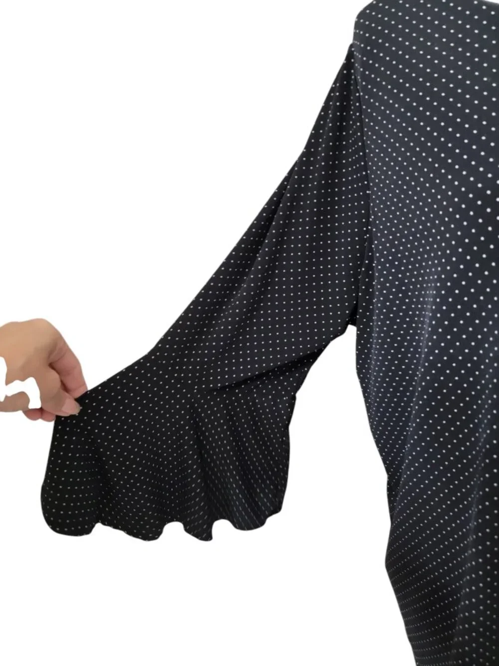 Carmen Mark Valvo Size 1X Black with White Polkadot Bell Sleeve Blouse - Picture 2 of 11